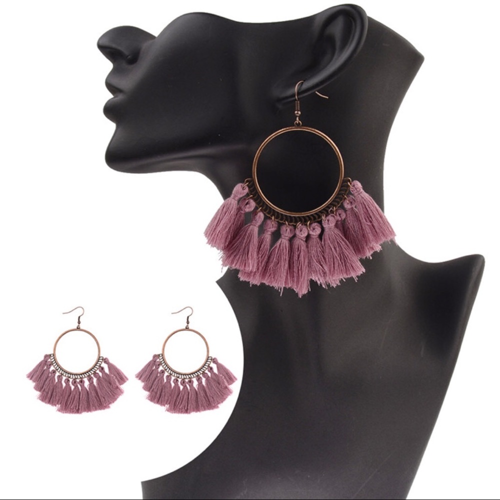 Mauve & Antique Bronze French Hook Hoop Earrings